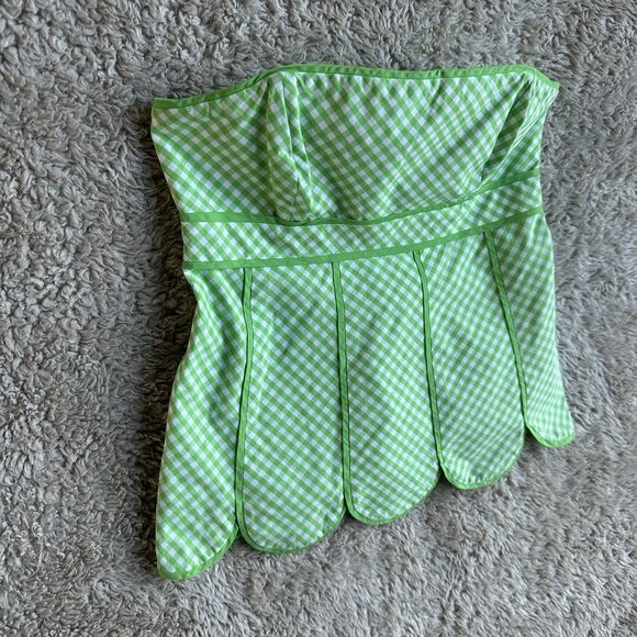Lilly Pulitzer Green Gingham Strapless Meridian Top Scalloped Women's Size 2 - Picture 3 of 13